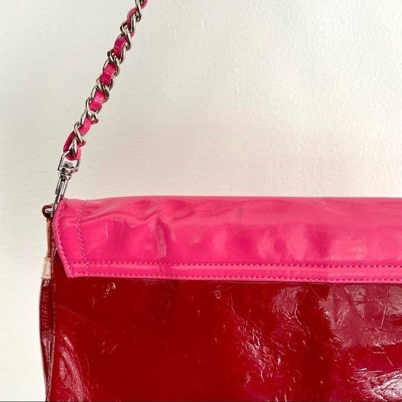 Eenamaria Y2K Orange & Pink Patent Leather Shoulder Bag/ Clutch Chain - Picture 5 of 8